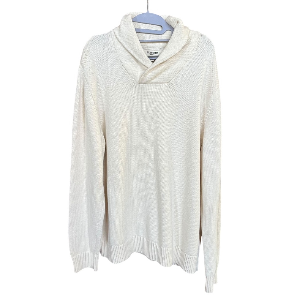 GoodThreads Men's Vintage White Soft Cotton Shawl Pullover Sweater Size XL EUC